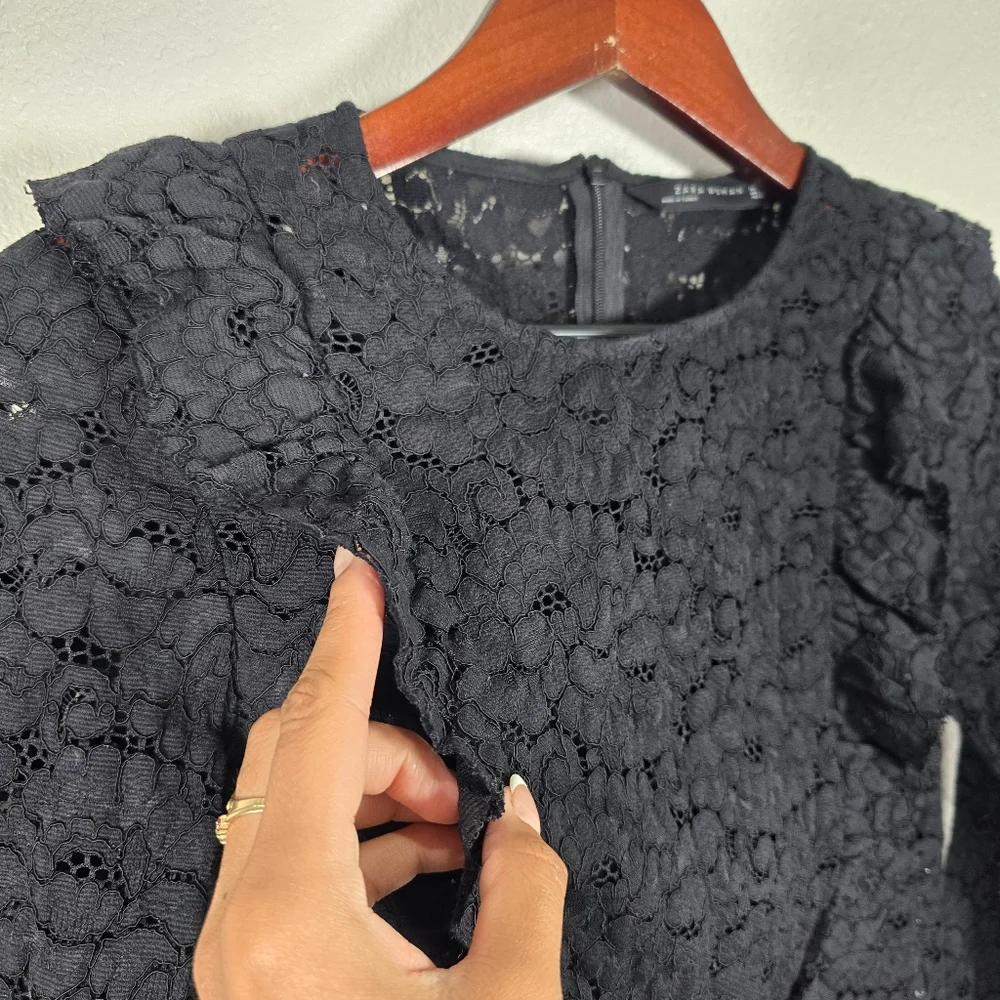 Zara Women’s Black‎ Lace Ruffled Long Sleeve Blouse Shirt Women’s Size Small